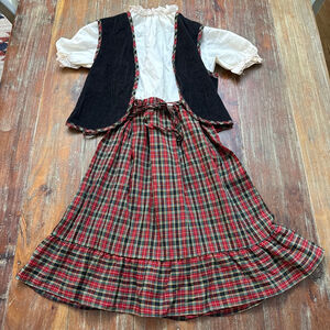 Vintage KIL 90s Plaid Dirndl Dress with Corduroy Vest Girls 12